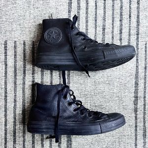 Black Leather Chuck Taylors - 7.5
